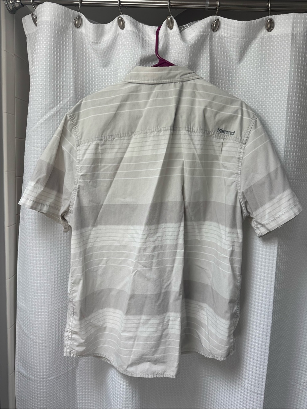 Marmot Men's Short Sleeve Button-Down Shirt Light GrayWhite Stripes Size XL - Picture 5 of 5